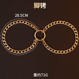 Jiuai Metal Bondage Set with Hand and Foot Cuffs and Connecting Chain, Gold