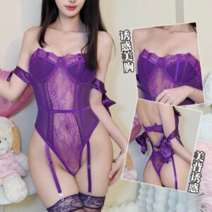 Lace Maid Roleplay Jumpsuit with Steel Ring Detail and Black Stockings