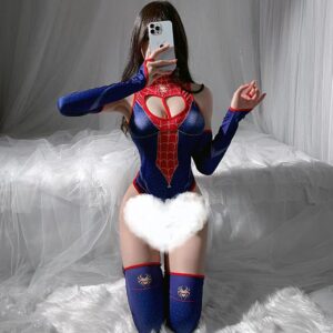 Spider-themed Cosplay Jumpsuit for Women, Slim-fit Polyester Role-play Pajama