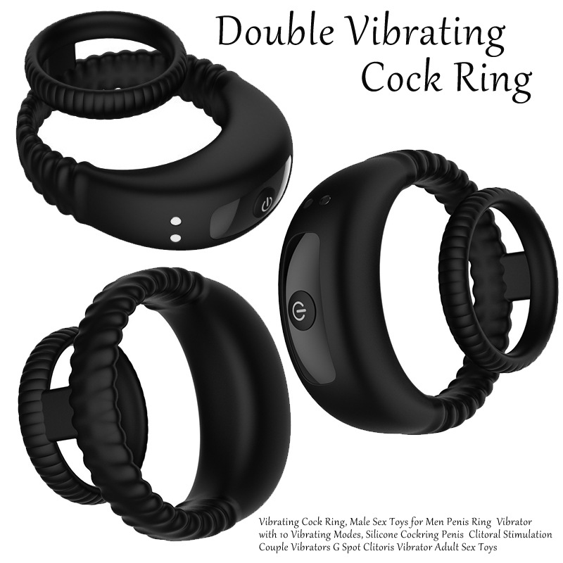 Dual-Vibration Rechargeable Silicone Cock Ring with Locking Double-Band Design - Image 2