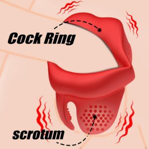 Red Lip Vibrating Lock Ring Silicone Cock Ring with Prostate and Testicle Vibration