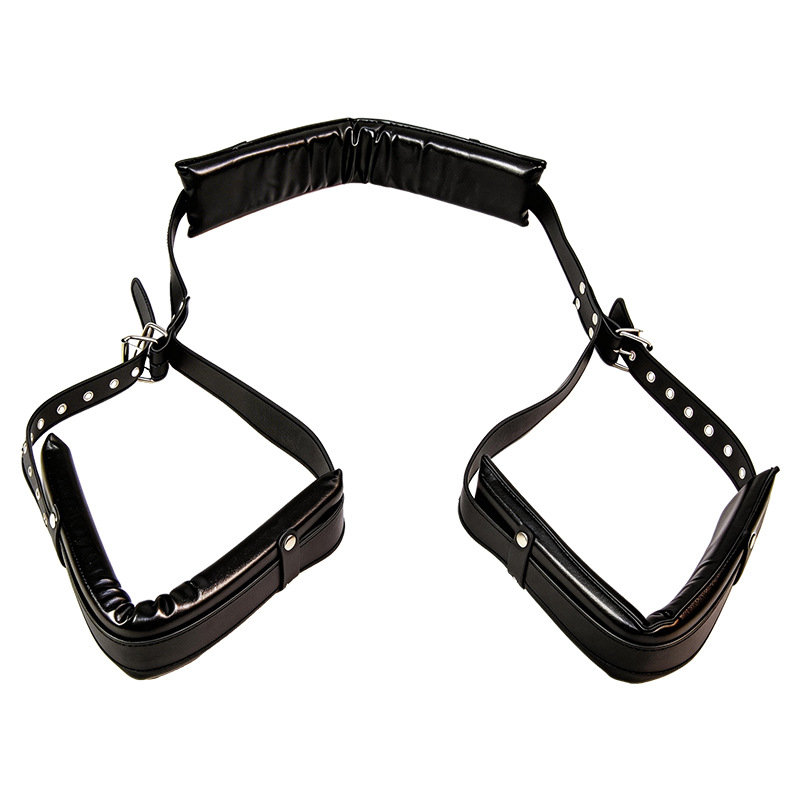 SM Split-Leg Restraint Straps in Black PU Leather with Metal Hardware for Adult Couples - Image 5