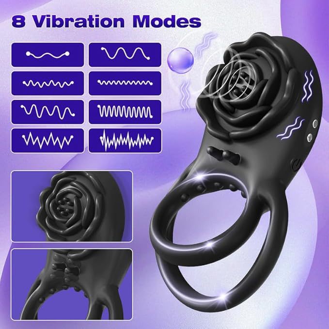 Rose Wireless Remote Vibrating Ring Prostate Massager, 8-Frequency Silicone Cock Ring - Image 2