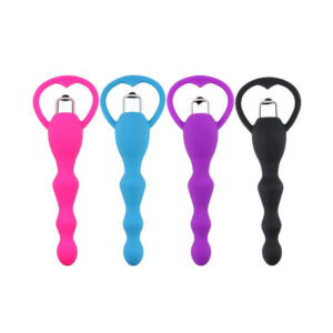 Silicone Vibrating Anal Beads, Pink Body-Safe Plug Toy for Adults