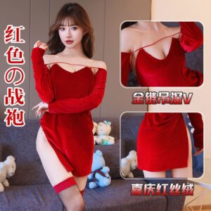 Velvet Cheongsam-Style Nightgown with Slit and Half Sleeves