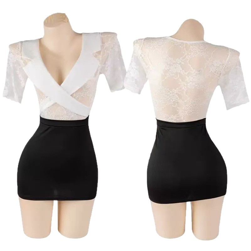 Secretary-Style Costume Set with Fitted Top and High-Waisted Mini Skirt - Image 5