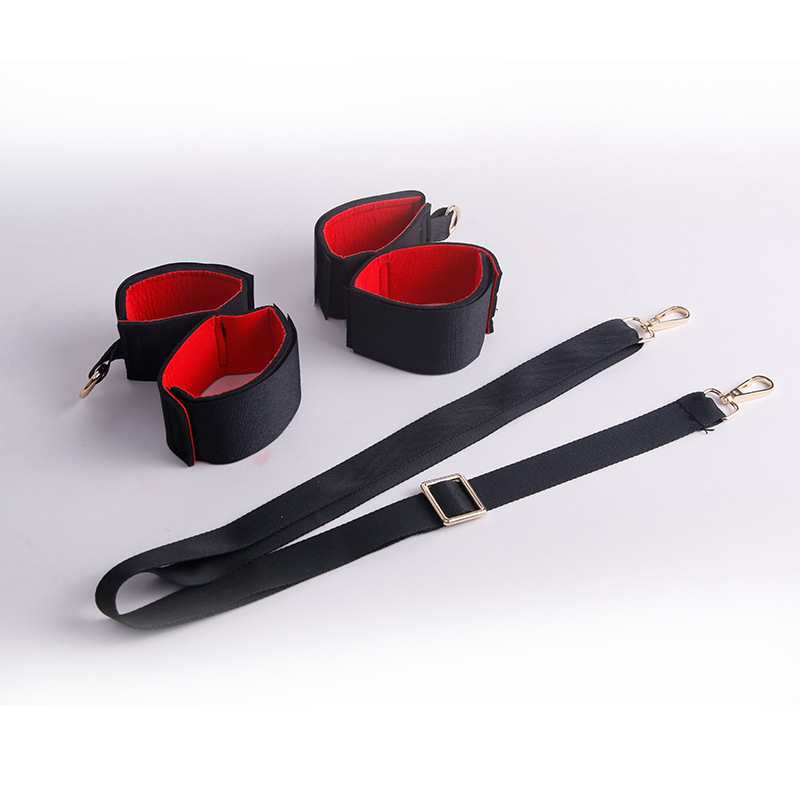 SM Simple Bondage Split Leg Belt with Handcuffs, Adjustable Couple Restraint Strap - Image 4
