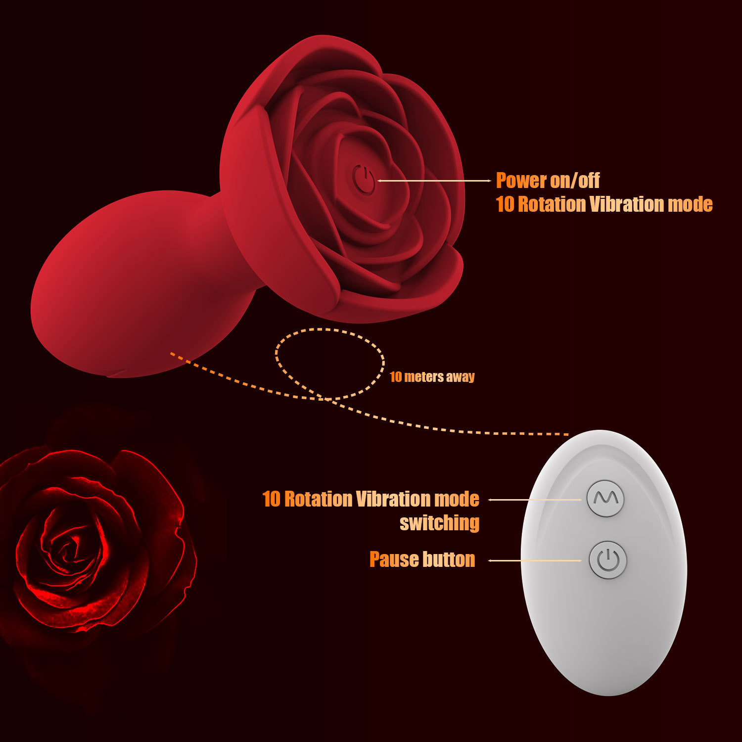 App Remote Control Vibrating Rose Anal Plug with 10 Frequencies and Swinging Motion - Image 4