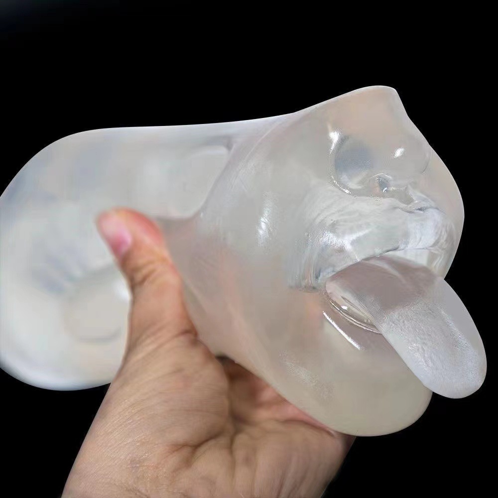 Transparent Crystal Tongue-Lick Manual Masturbator Cup, TPE Sleeve, Long-Tongue Texture, 480g - Image 2