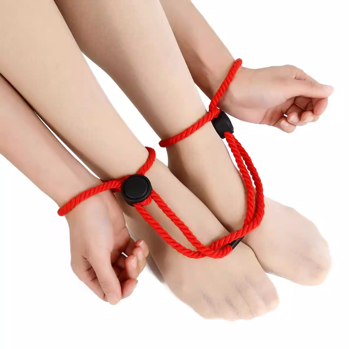 Adjustable Cotton Rope Handcuffs for Adults, Black Bondage Restraint Accessory - Image 2