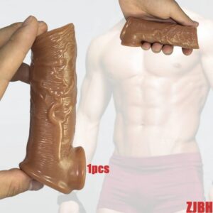 Silicone Extended Penis Condom Sleeve, Anti-Slip TPE Extender, 130x40mm, Brown