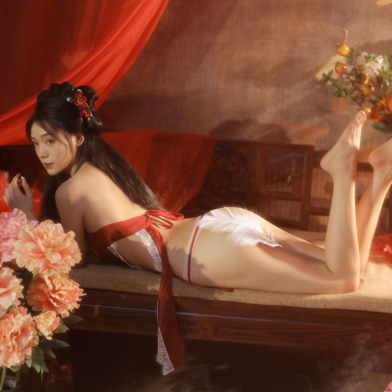 Apsara Consez Red Lace Slip Pajama Dress, Sexy Chinese-Style Babydoll, One Size - Image 3