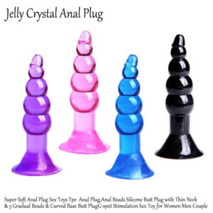 Crystal Anal Plug with Beaded TPE Shaft, Purple Wearable Design for Adults