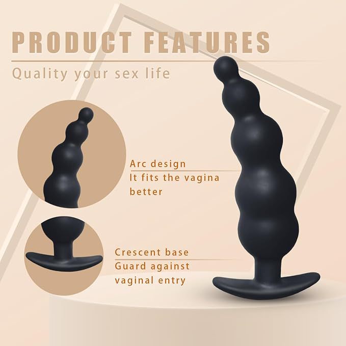 Silicone Anchor Curved Anal Plug with Five Beads, Manual Non-Vibrating Expansion Toy - Image 2