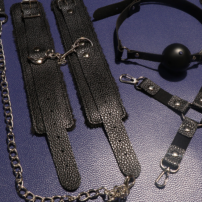 SM Plush Six-Piece Couple Set with Hand and Foot Cuffs and Mouth Gag - Image 4