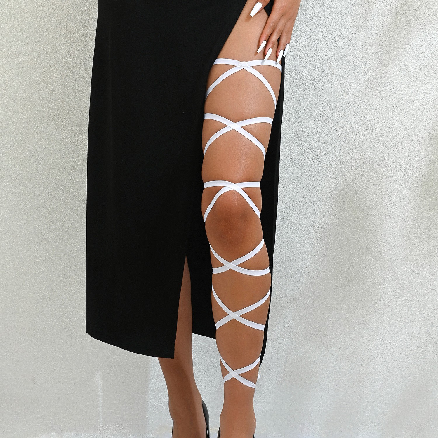 Sexy Cross Elastic Straps with Multi-Layer Leg Bands, Purple Single Piece - Image 3