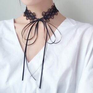 White Lace Choker Necklace, Asymmetric Clavicle Chain, Sweet Style