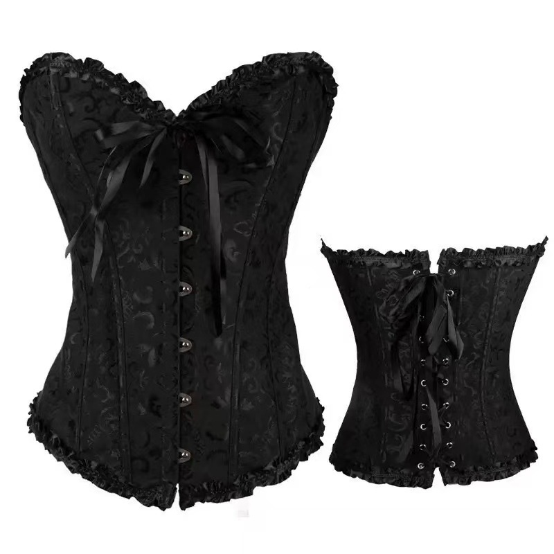 Strapless Fishbone Corset Top with Pleated Lace, Tummy-Control Bridal Shapewear, Black Mesh Skirt - Image 4