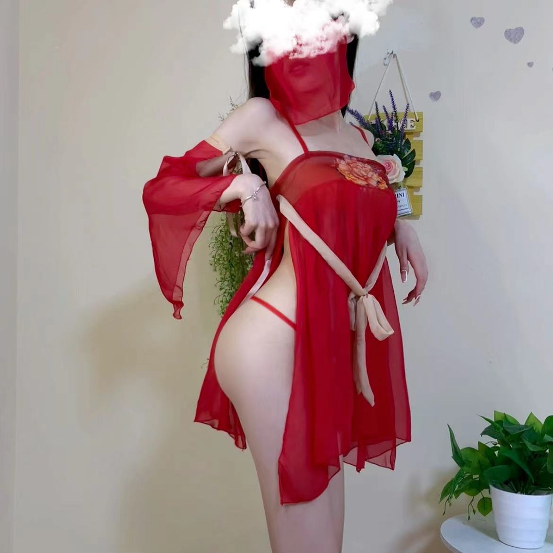 Retro Palace-Style Hanfu Lingerie Set with Veil, Tube Top and Briefs - Image 4