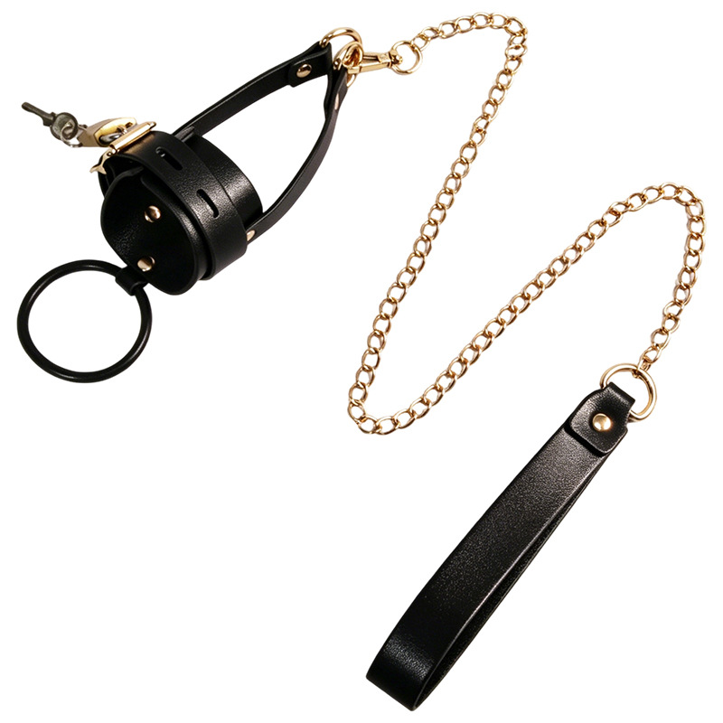 SM Restraint Set with Penis Cuffs and Nipple Clamps in Black PU Leather - Image 5
