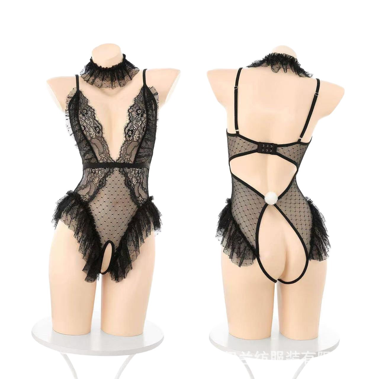 Bunny Girl Cosplay One-Piece Lace Lingerie Set with Choker, Headband and Bracelets - Image 5