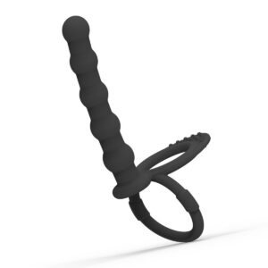 Silicone Anal Beads with Locking Ring, Black Double-Ring Design for Adults