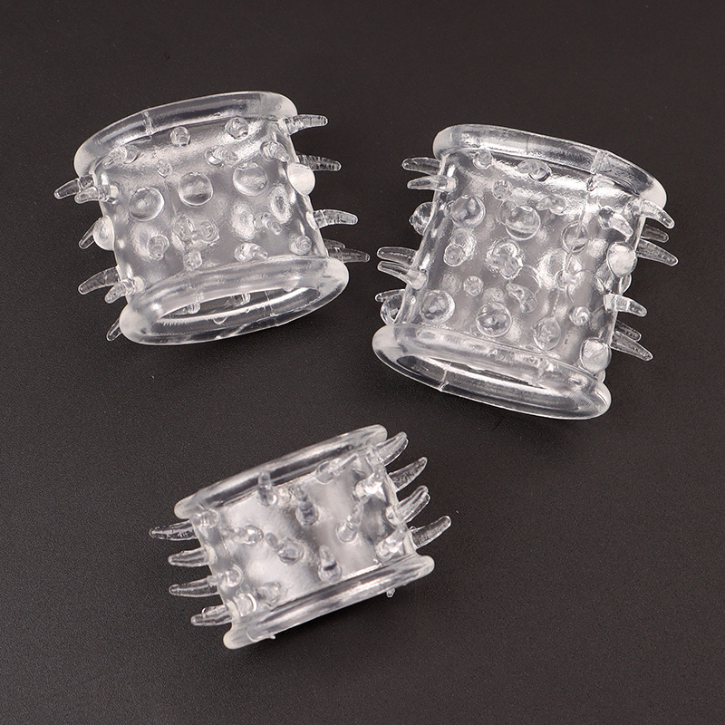 Beaded Non-vibrating Cock Ring, Transparent TPE Wearable Sleeve, Large Size - Image 4