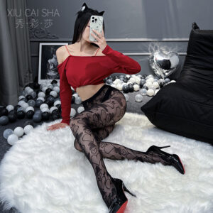 Black Lace Crotchless Pantyhose Stockings, Hand-Tearable Plus Size Hosiery