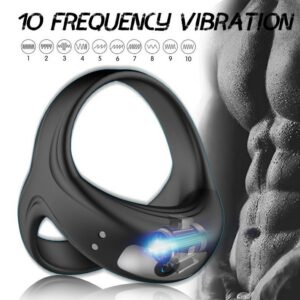 Vibrating Silicone Double Penis Ring with 10 Vibration Modes for Delayed Climax