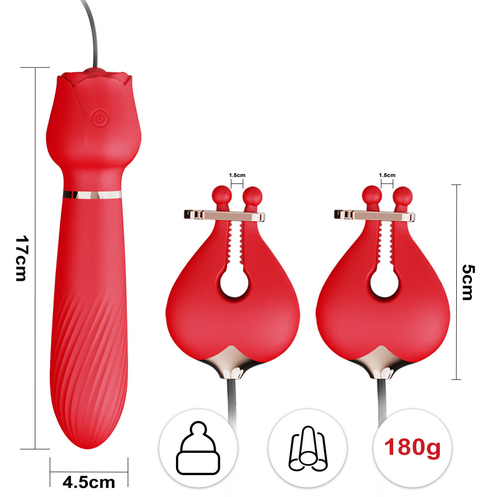 Rose Breast Clip Vibrator, Silicone Rose-Red Massager for Adults - Image 3