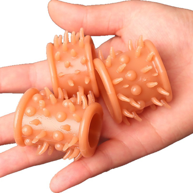 Beaded Non-vibrating Cock Ring, Transparent TPE Wearable Sleeve, Large Size - Image 5