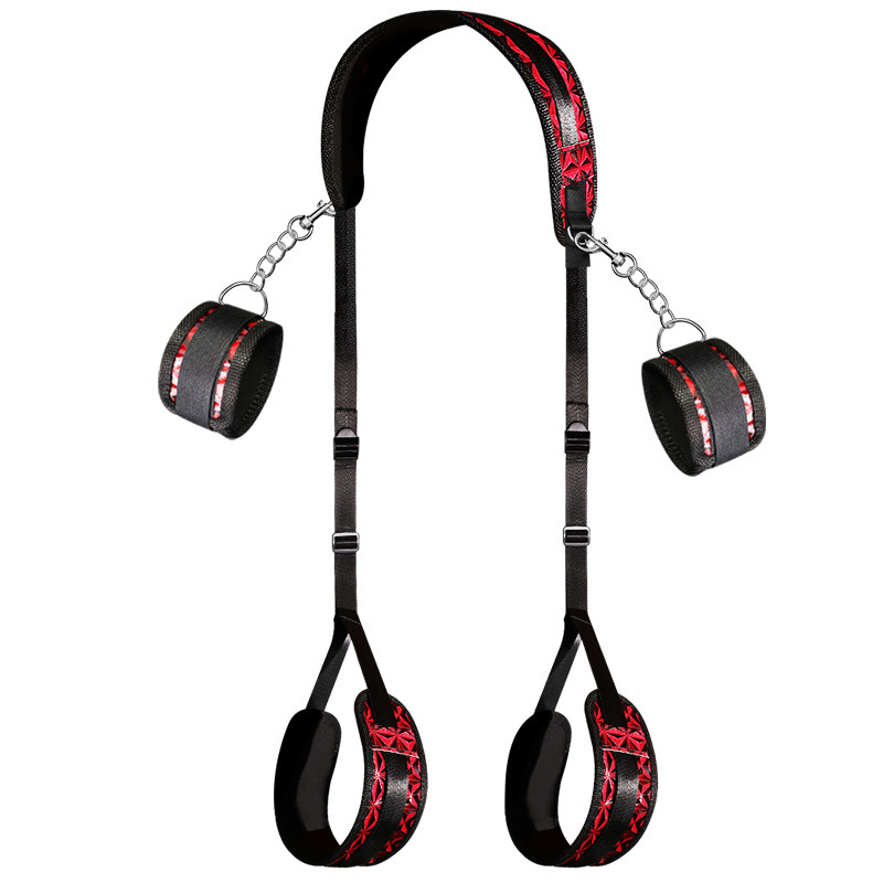 SM Diamond-Patterned Split-Leg Straps with Handcuffs, PU Leather Restraint Set for Adults - Image 5