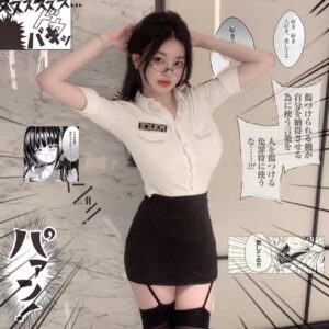 Police-Style Role-Play Lingerie Set with Short Skirt and Whip Accessory
