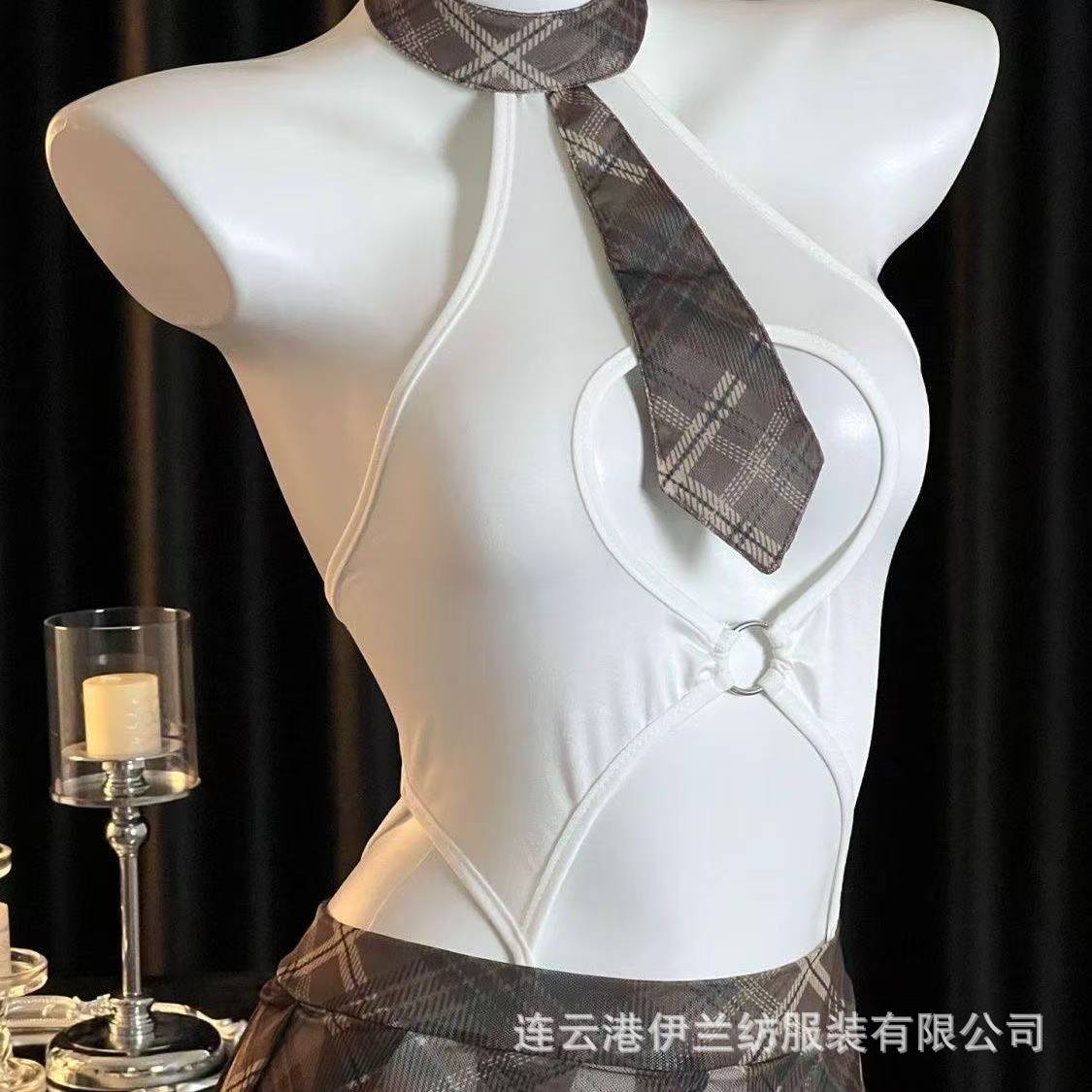 Retro JK Uniform Jumpsuit Lingerie Set with Open-Crotch Design and Mini Skirt - Image 4