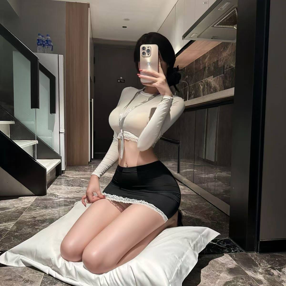 Secretary Roleplay Costume Set with See-Through Top, Hip Skirt and Bodystocking - Image 2