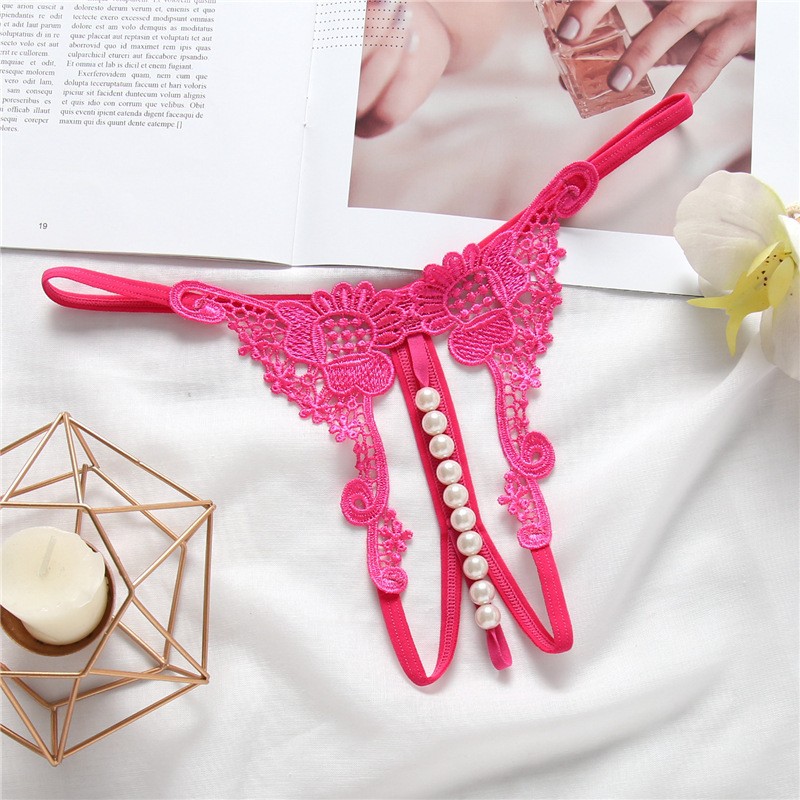 Women's Embroidered Open-Crotch Tart Trousers with Pearl Detail and Free Thong - Image 3