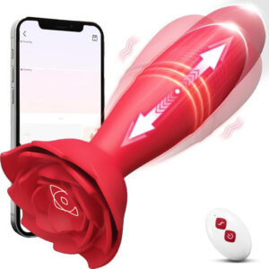 App-Controlled Vibrating Anal Plug, Silicone Wearable Remote-Control Massager, Red