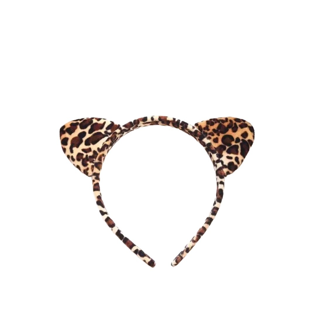 Leopard Print Cat Ear Headband with Collar, Gold Velvet Plush, One Size - Image 5