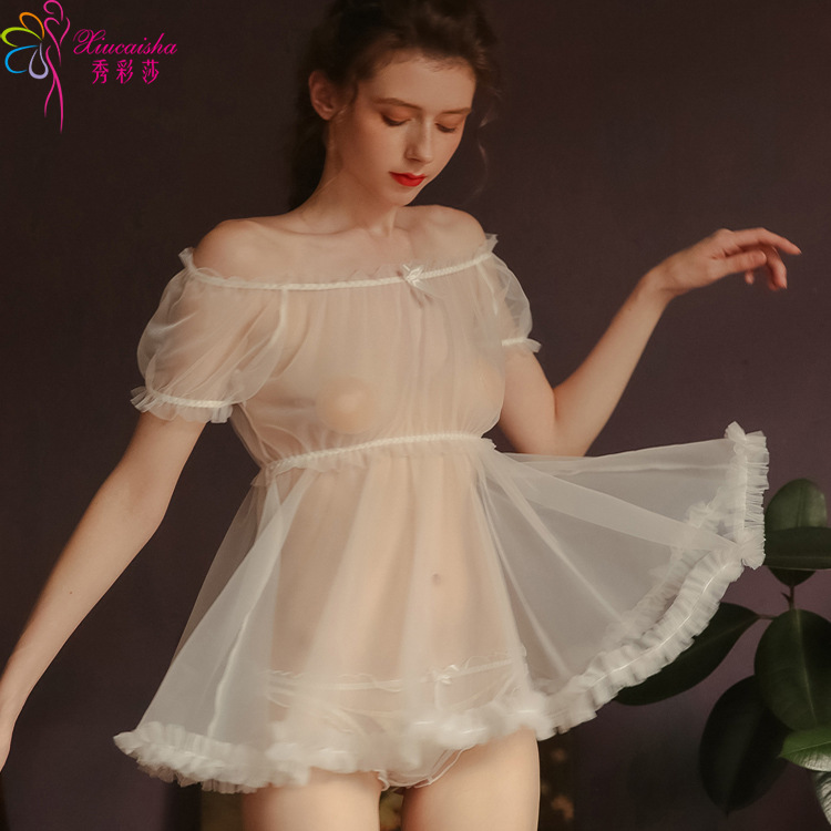 Sheer Mesh Babydoll Nightdress with Matching Panty, Pink One Size - Image 2