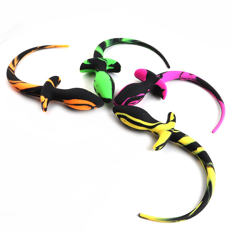 Dog Tail Silicone Anal Plug with Colorful Fluffy Tail, Adult Anal Training Toy - Image 5