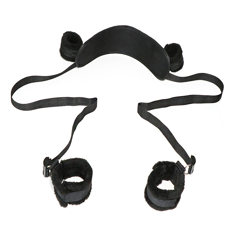 SM Leg Splitter Restraint Belt Set with Handcuffs, Nylon Bondage Kit, Black - Image 5